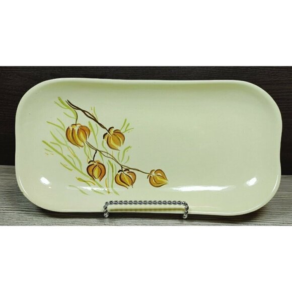 Red Wing Hand Painted Yellow Floral Dinnerware Curved Platter Stamp Rolling Tray - Picture 1 of 12
